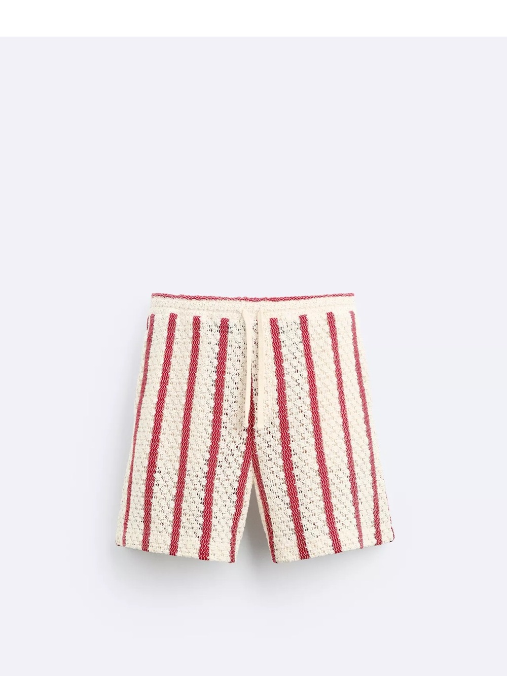 Zara Striped Crochet Knit Shorts in Cream and Red L NWT